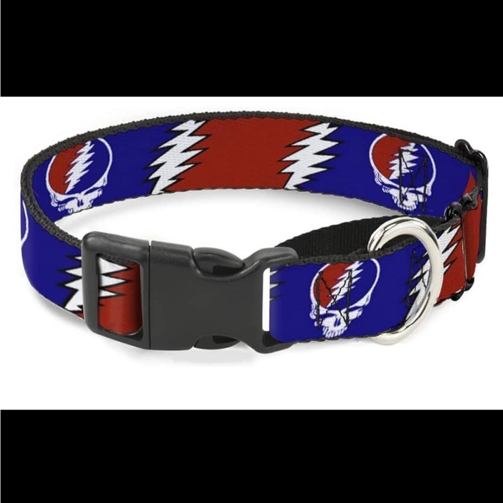 Grateful Dead Martingale dog collar. 1.5” wide and adjusts from 16” to 23”